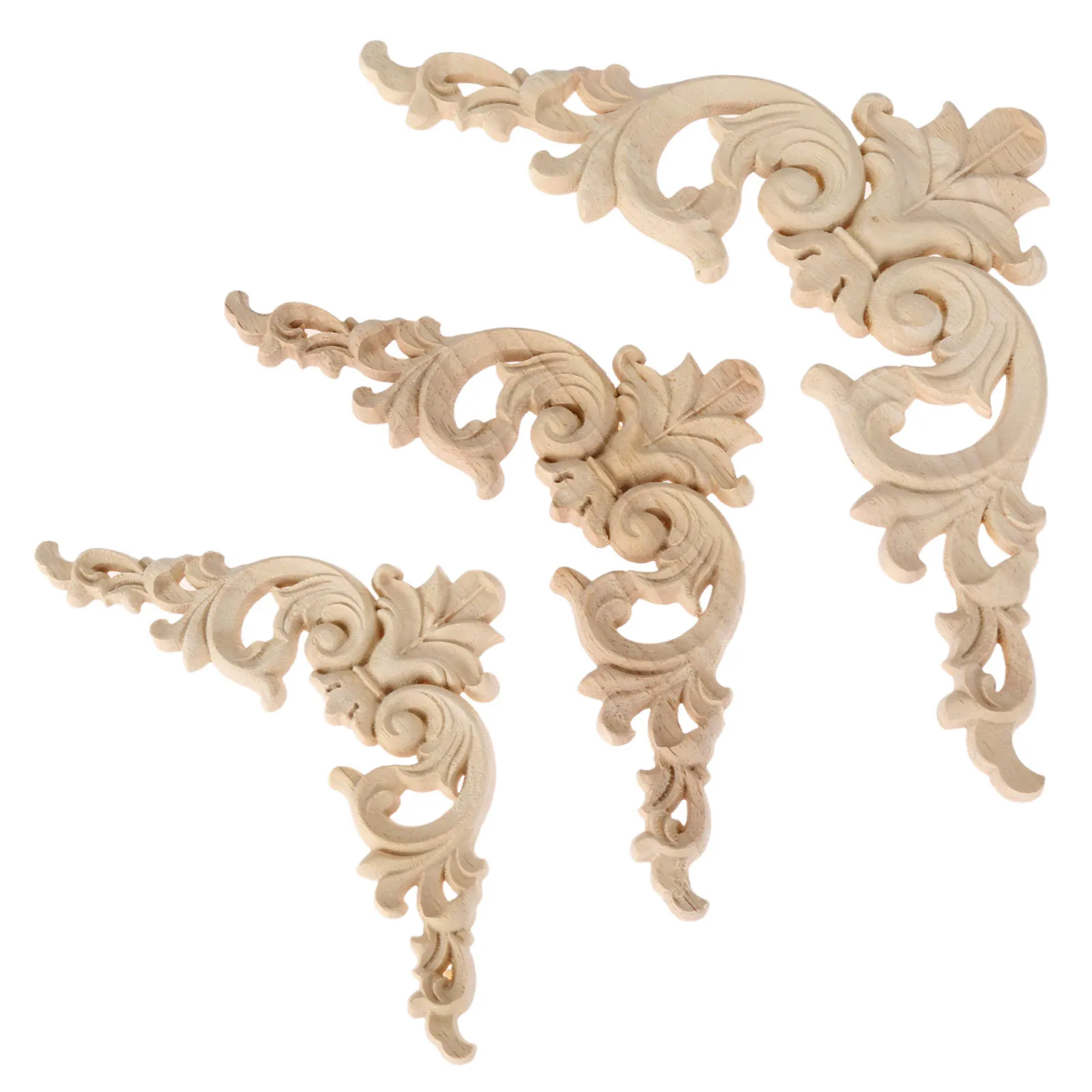 

1Pc 12/15/20cm Unpainted Wooden Carved Decal Corner Woodcarving Onlay Applique Flower Furniture Cabinet Doors Mirror Decoration