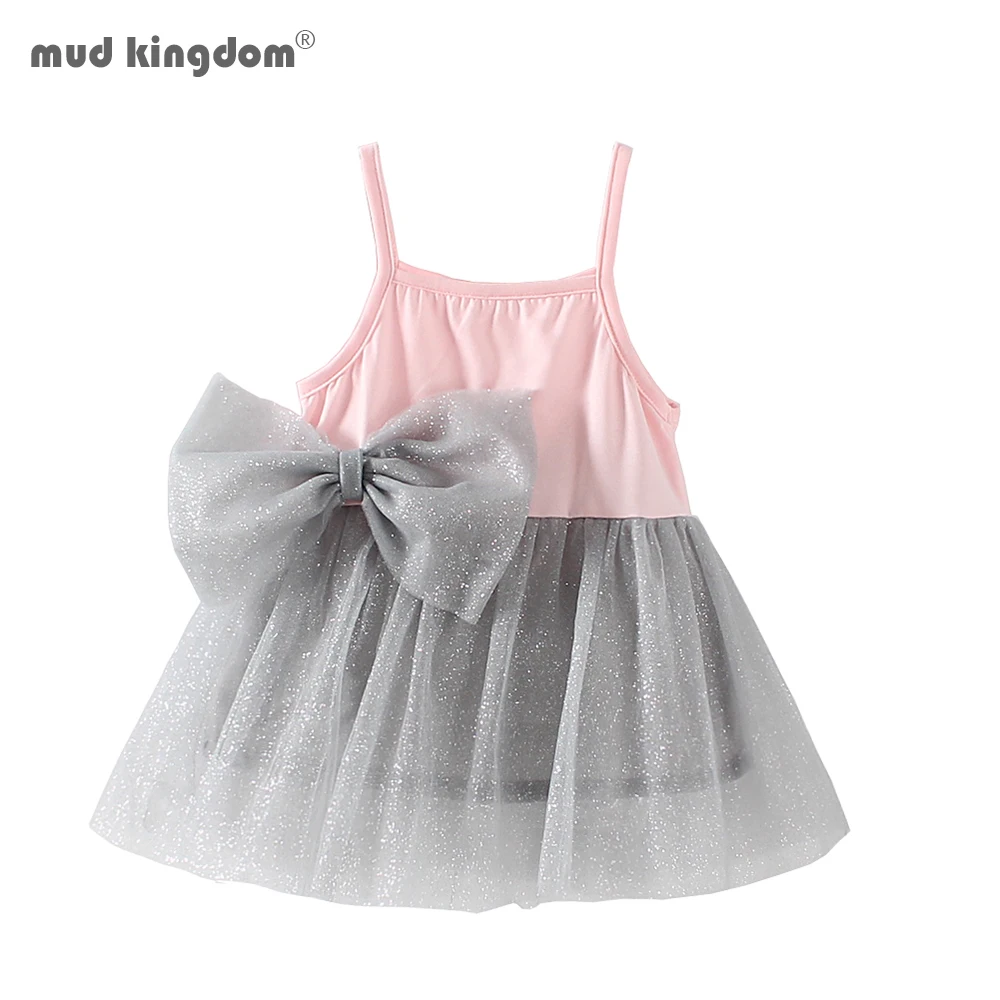 Mudkingdom Baby Girl Dress Bow Sleeveless Spaghetti Chiffon Tutu Princess Cute Sweet Girls | Детская одежда и обувь