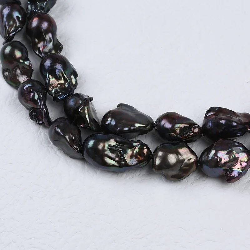 Натуральный пресноводный черный неравномерный жемчуг нить 16-17 мм большой размер