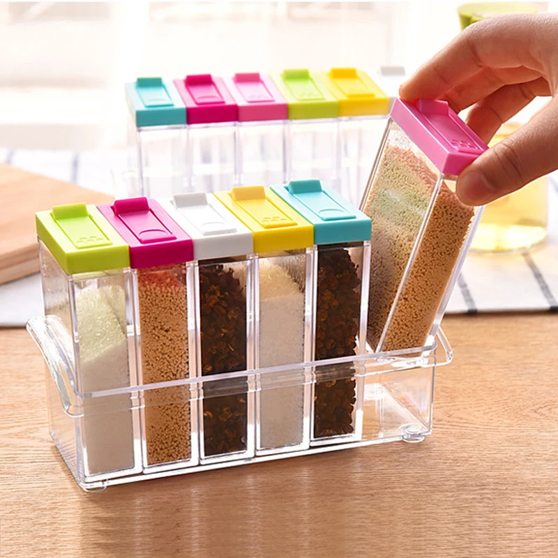 

Kitchen Seasoning Box Transparent PP Seasoning Jar with Lid Sugar Box Household Storage Salt Storage Container 6 Pieces / Set