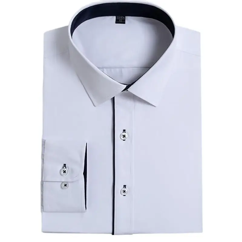 (without Front pocket) Vogue Twill Solid Long Sleeve Patchwork Square Collar Slim Fit Soft Easy Care Men Dress Shirts