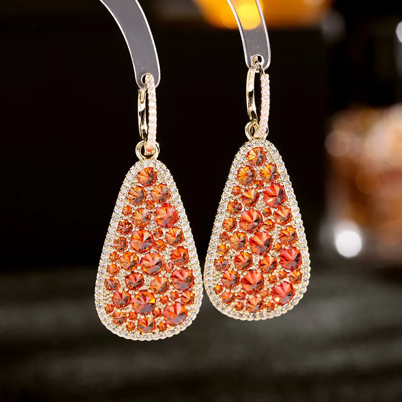

Europe and America Geometric Dangle Earings For Women бижутерия для женщин 2021 Luxury Banquet Earrings Jewelry With CZ Stone