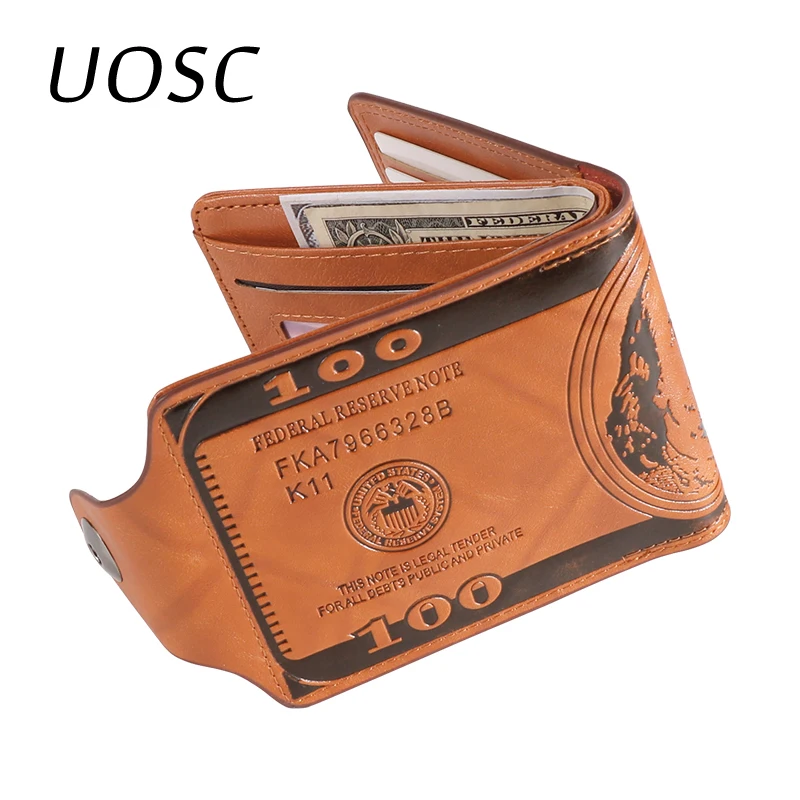 UOSC Роскошный кошелек из натуральной кожи Модный короткий двойной мужской кошелек Повседневный Soild кошелек с карманами для монет Кошельки мужские кошельки