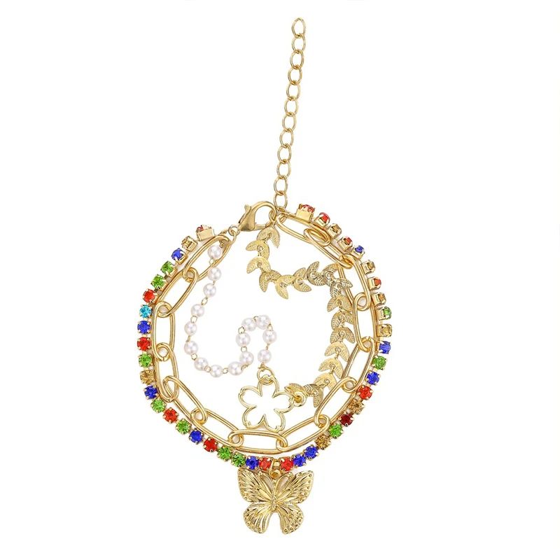 

New Bohemian Bracelet Set For Women Zircon Butterfly Flower Pearl Color Diamond Women Bracelet Noble Bracelet Jewelry