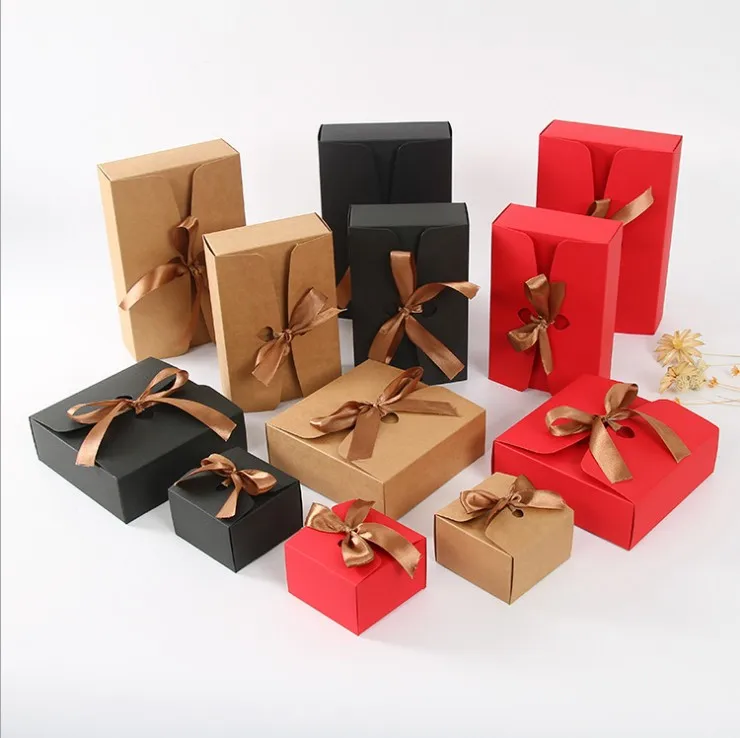 

Подарочные коробки для торта из крафт-бумаги с лентой, коробки для свадебных подарков, коробки для детских подарков, подарочные коробки для ...