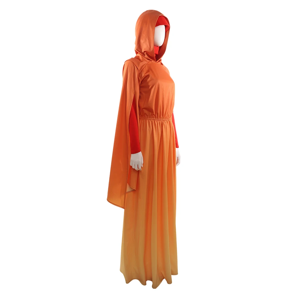Preise Padme Amidala Königin Cosplay Kostüm Phantasie Halloween Prinzessin Handmaidens Kleid Orange Robe Frauen Party Anzug