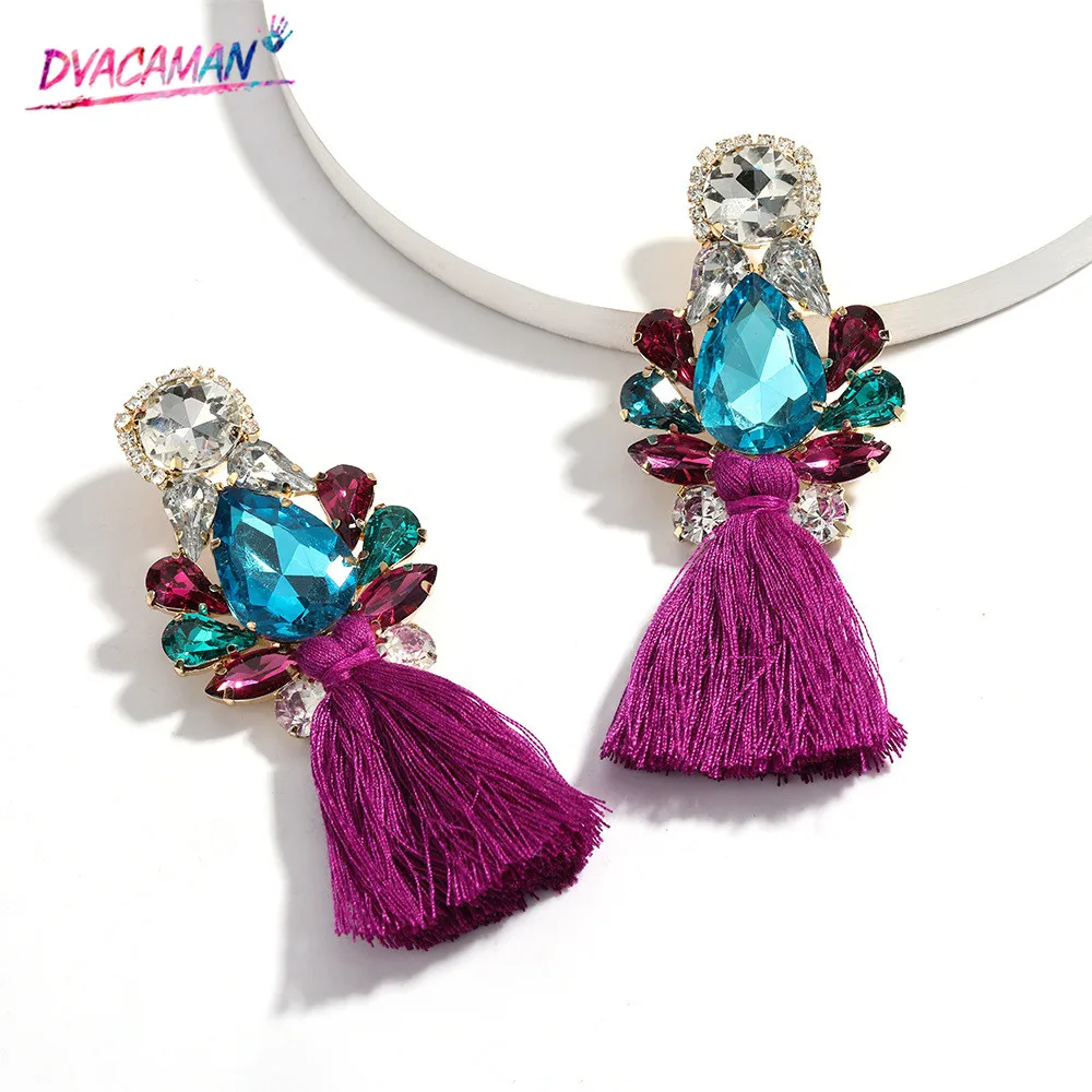 

Dvacaman новый дизайн Красочные Стразы длинные висячие серьги для женщин Boho Ручной Работы Хлопчатобумажные серьги макраме ювелирные изделия
