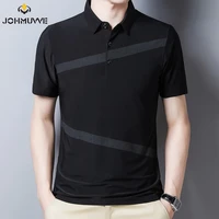 johmuvve new striped polo shirt men pure cotton lapel t shirt formal office casual business short sleeve t shirt summer