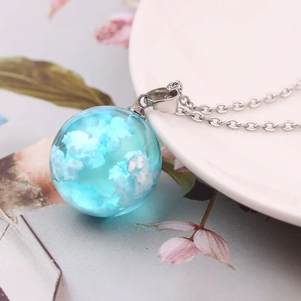 Ожерелье с подвеской в виде стеклянного шара из смолы женское колье прозрачным