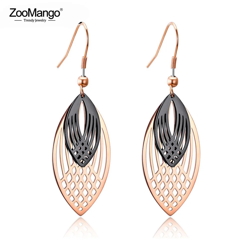 ZooMango модные выдолбленные двухслойные листья из нержавеющей стали висячие серьги