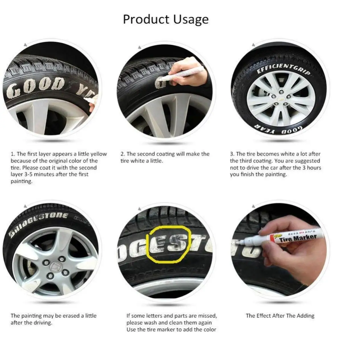 1PC Universal White Car Motorcycle Permanent Tyre Tire Tread Rubber Paint Marker Pen hot selling | Автомобили и мотоциклы