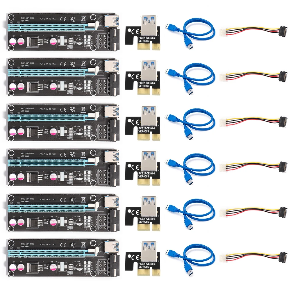 

4/6 шт. USB 3.0 PCI-E Райзер PCI-E 1X 4x 8x 16X удлинитель PCI-E 1X до 16X адаптер карты SATA 15-контактный до 6-контактный кабель питания для майнинга