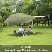 Khaki 3x4M Ultralight Tarp Outdoor Camping Survival Sun Shelter Shade Awning Silver Coating Pergola Waterproof Beach Tent