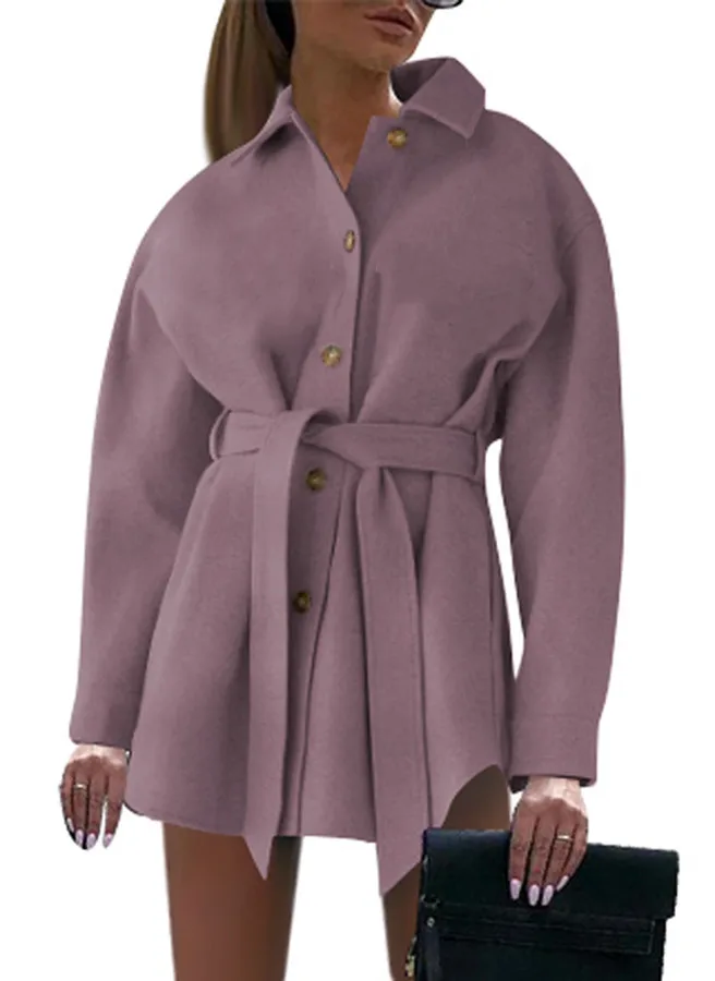 

WEPBEL Women's Elegant Long Sleeve Single Breasted Turn-down Collar Lace Up Coat Winter Fashion Solid Color Slim Long Trench