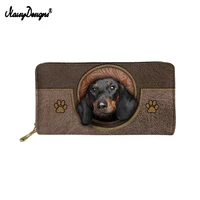 noisydesigns 3d funny dachshund printing pu long purse women multifunctional simple coin cases party zipper money wallet bags