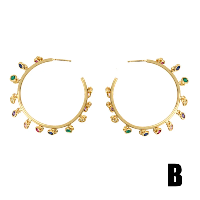 

Creative Hand-made Hoop Earrings Colorful Cubic Zirconia C-shaped Earrings Temperament Fashion Ear Jewelry Gift for Women Girl