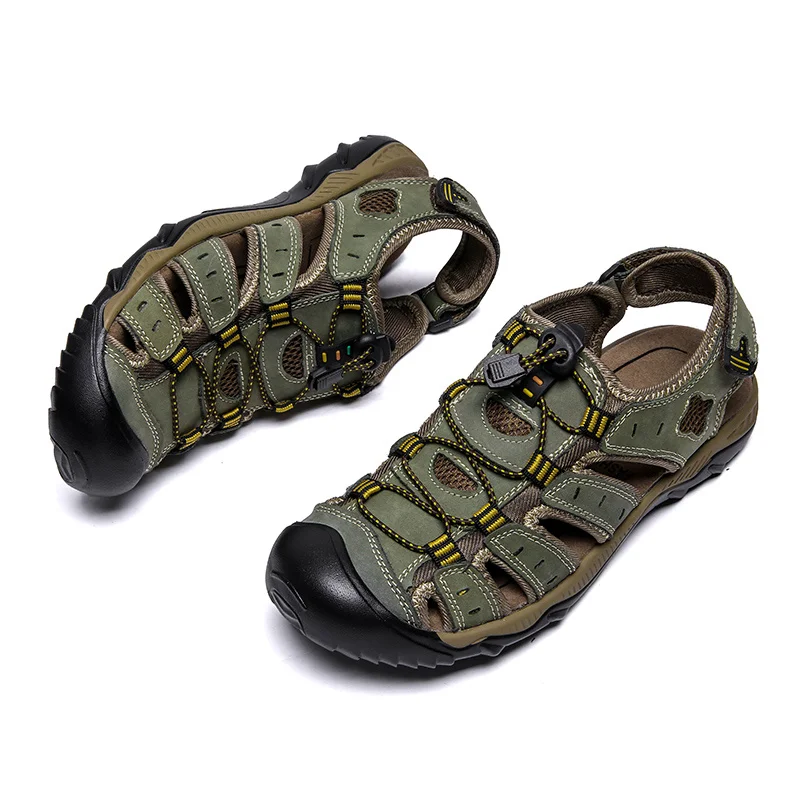 2020 Outdoor Encapsulated Roman Sandals Men Hard-Wearing Sport Hiking Sandals Men Genuine Leather Men Beach Shoes Big Size 38-48
