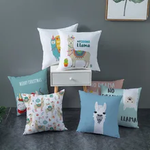 Cute Alpaca Cartoon Pillowcase 45x45 Polyester Print Car Sofa Cushion Cover for Blue Creative Home Decorative Throw Pillow Case (4)