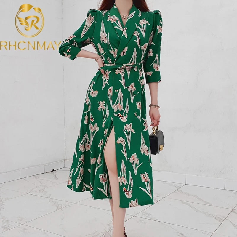 

Новое летнее платье в Корейском стиле зубчатый Цветочный принт платья женские однобортное платье на каждый день в винтажном стиле; Платье т...