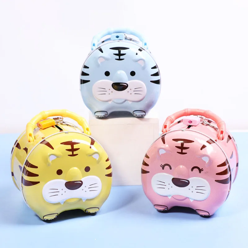 

2022 Lucky Tiger Year Animal Piggy Bank With Lockable Cartoon Tiger Money Bank Coin Storage Box Figurines Bedroom Home Decor