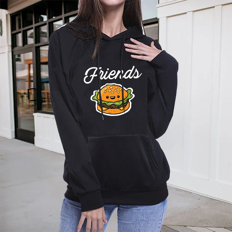 Модные толстовки Best Friends, осенне-зимние женские толстовки с капюшоном и длинным рукавом, женские пуловеры с принтом гамбургера и молока