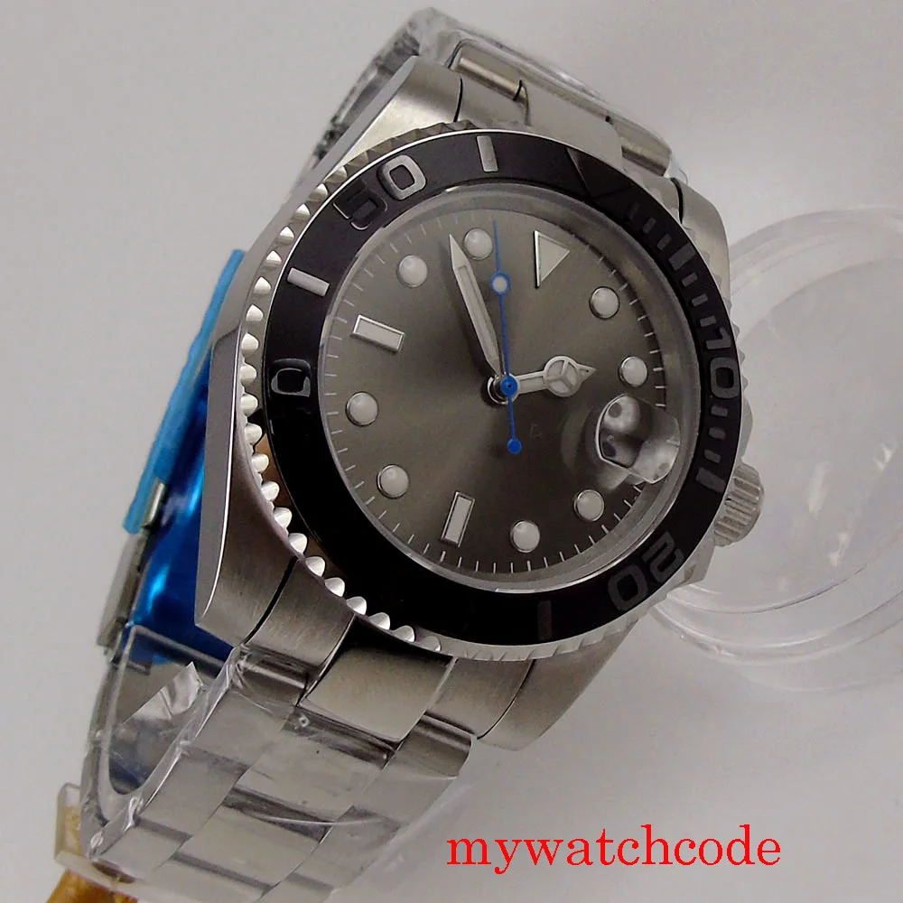 Мужские автоматические часы с серым стерильным циферблатом и сапфировым стеклом