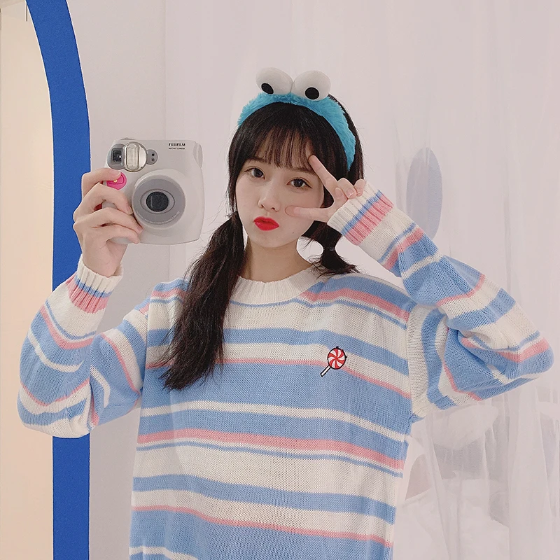 Женский джемпер 2020 милые толстые свитера милый свитер в радужную полоску с