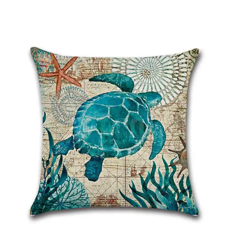 

Starfish Prints Seahorse, Sea Turtle, Octopus, Whale Cushion Cover Linen Throw Pillow Car Home Decoration Pillowcase