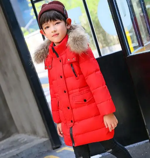 

Boys Winter Down Jacket New 2021 Children Winter Coat Kids Outerwear Warm Thick Fur Collar Hooded Long Parka Boy Clothes