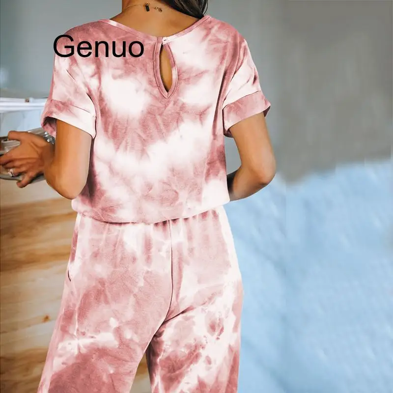 

Pocket Women Pajamas Colouring Short Sleeve Two Tieces Set Lounge Wear Nightgown New Spring Summer Home Suit Sleepwear