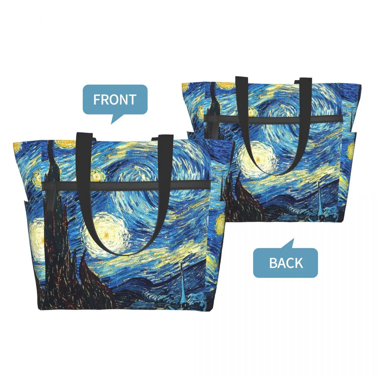 

Тканевые хозяйственные сумки Ван Гог Арт Принт эко многоразовая складная сумка на плечо большая сумка на молнии Сумка-тоут для женщин