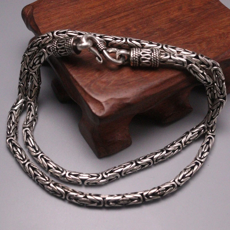 

S925 Sterling Silver Necklace Women Men Luck Thailand Style Chain Necklace 4mmW 20inch 52-53g