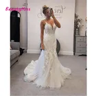 Женское свадебное платье со шлейфом, кружевное платье невесты с открытой спиной, модель 2021