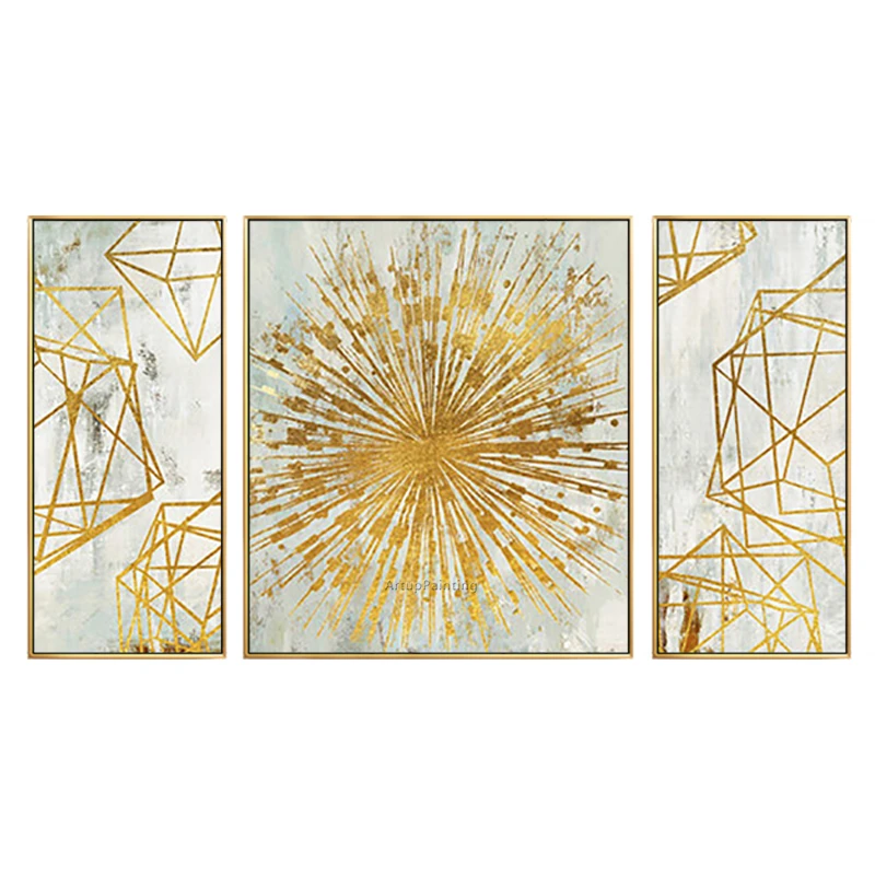 3 шт. абстрактные акриловые картины геометрической формы большие золотые