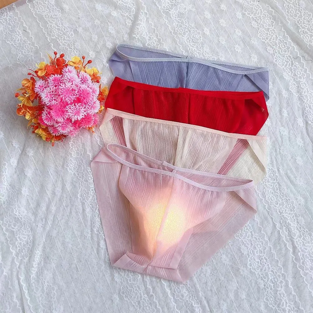

See Through Underwear Men Summer Ice Silk Breathable Cool Men's Bag Briefs Sexy Comfortable Soft Large Size Men's Underwear A50