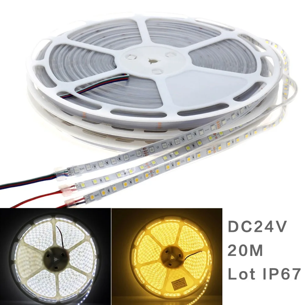 5050 24V Светодиодная лента 20 м IP67 Водонепроницаемый 1200Led RGB светодиодный светильник