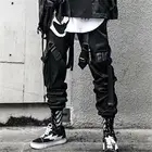 Новинка 2021, Джоггеры в стиле хип-хоп, мужские черные шаровары, мужские спортивные брюки с несколькими карманами и лентой, уличная одежда, повседневные мужские брюки
