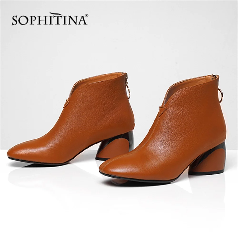 SOPHITINA модные ботинки на молнии удобные женские из коровьей кожи с круглым носком
