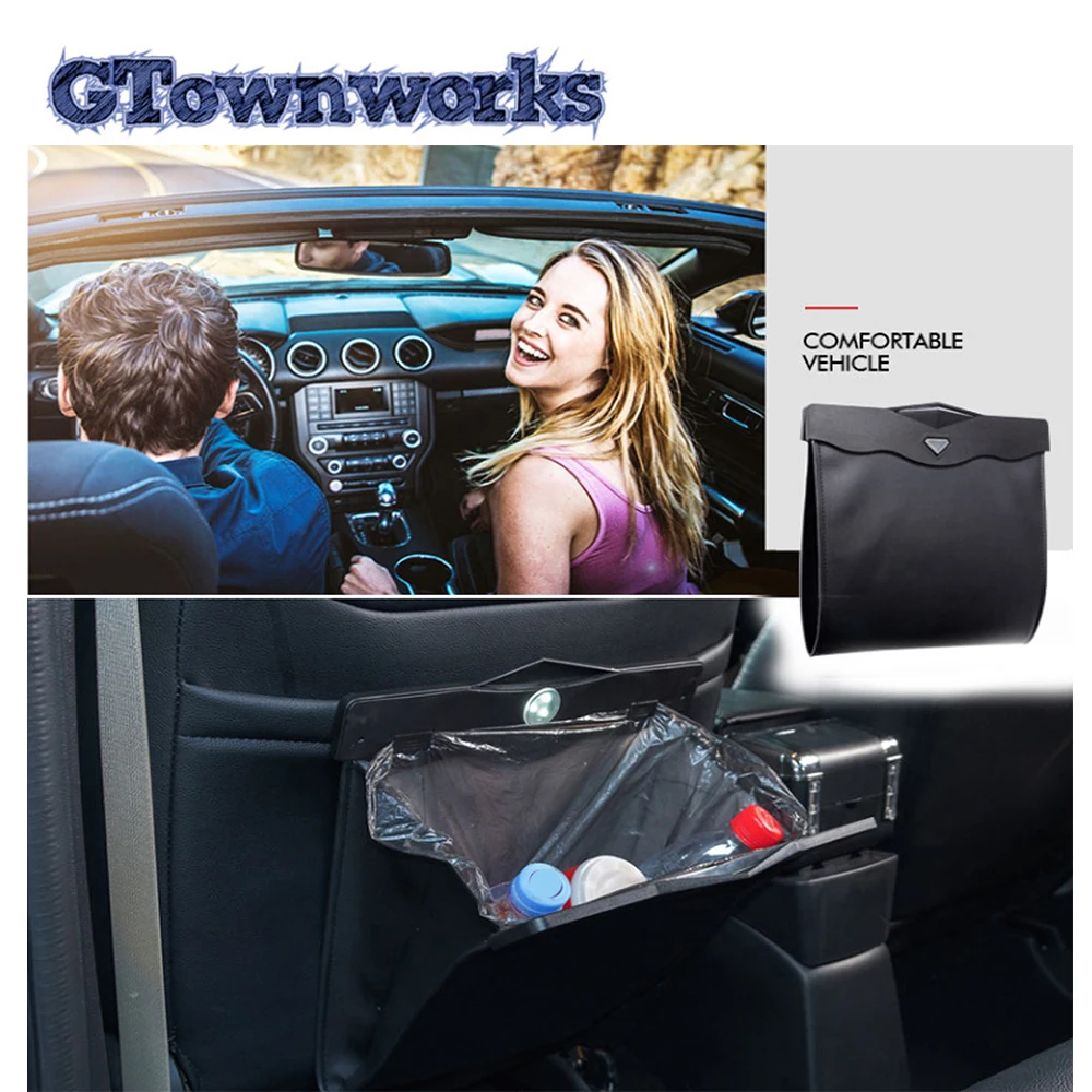 

1pc Fashion Model 3 Car Garbage Bag For Auto Interior Trash Can Waterproof Adsorption Leather Blac Resistant Dirt