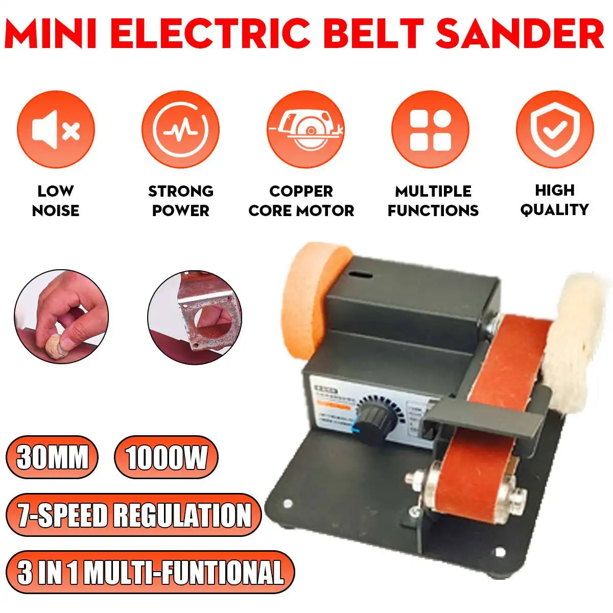 

1000W 3 In 1 Multifunctional Mini Electric Belt Sander 110V/220V DIY Polishing Grinding Machine Cutter Edges Sharpener Grinder