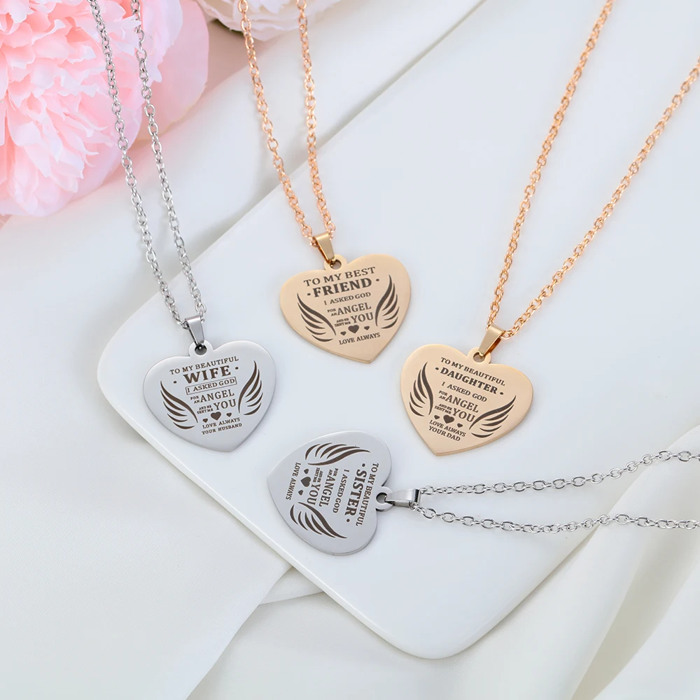 1 шт. ожерелья в форме сердца для женщин из нержавеющей стали гравированное