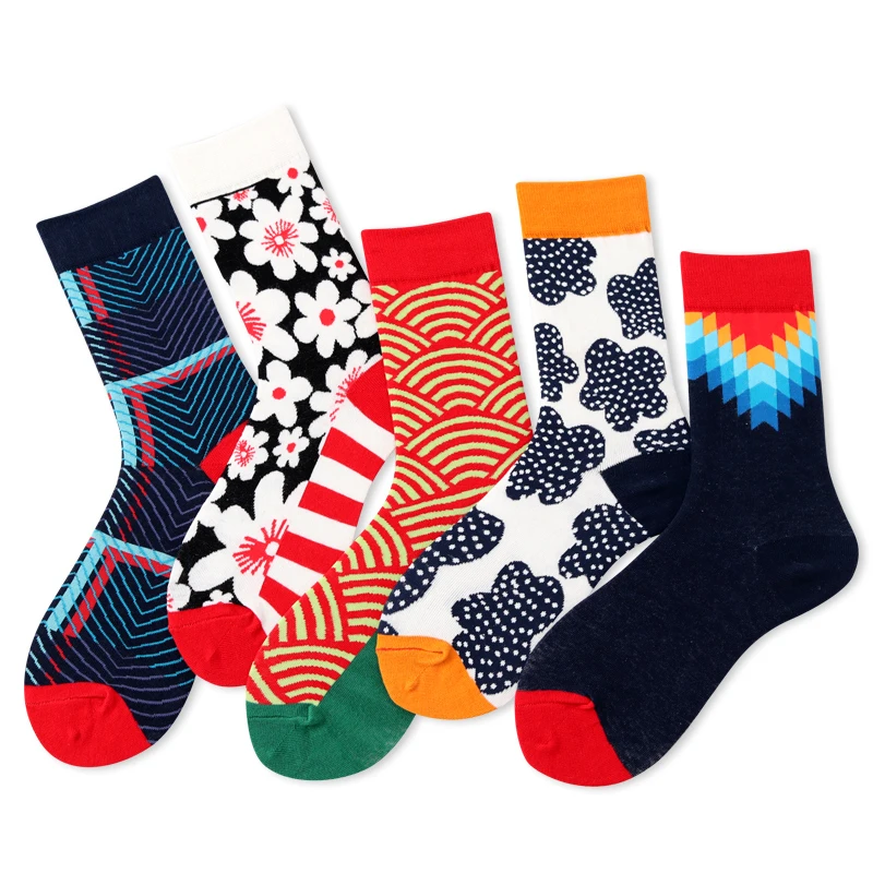 

Happy Socks British Wind Geometric Hit Color Personality Funny Women Men Unisex Socks Cotton Short Cozy Socks Female Ladies