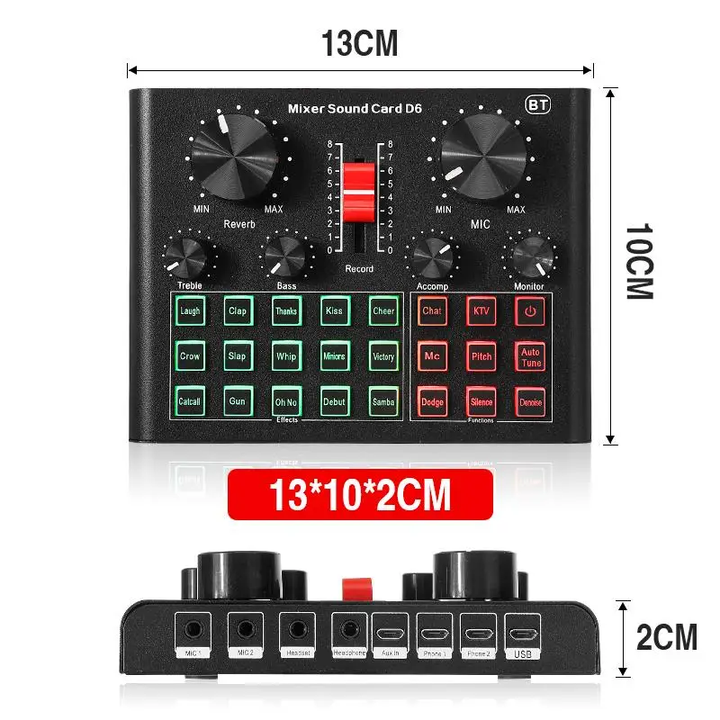 

BM800 Condenser Microphone D6 Mixer Sound Card Live Stream Set Game USB Recording PC Professional Computer Phone BT Tripod Stand