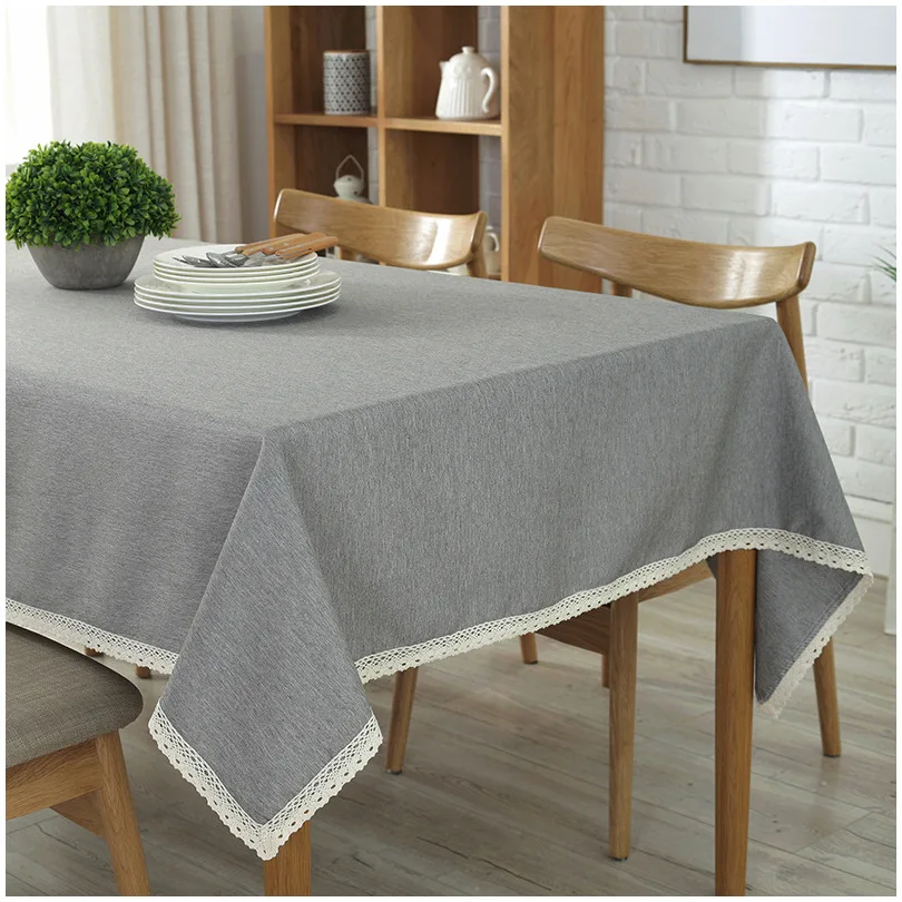 Mantel de lino de algodón a prueba de polvo, cubiertas rectangulares de Color sólido para mesa de Picnic de Hotel, Decoración de mesa de té y cena para el hogar, encaje