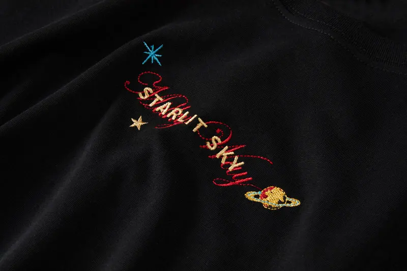 

Embroidery Planets Stars Tees Shirts Streetwear Harajuku Casual Short Sleeve Tshirts Mens Hip Hop Fashion Summer Tops