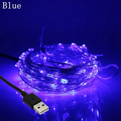 Blue Светодиодный светильник, 5 м, 10 м, 20 м, медный, Серебряный провод, водонепроницаемый, праздничный светильник ing для феи, Рождества, свадьбы, вечеринки, украшения, DC5V, USB - Испускаемый цвет: Blue