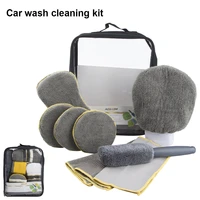 9pcs car wash brush cleaning tool microfiber washing kit super absorbent car detailing wheel brushes wax pad sponge block towel