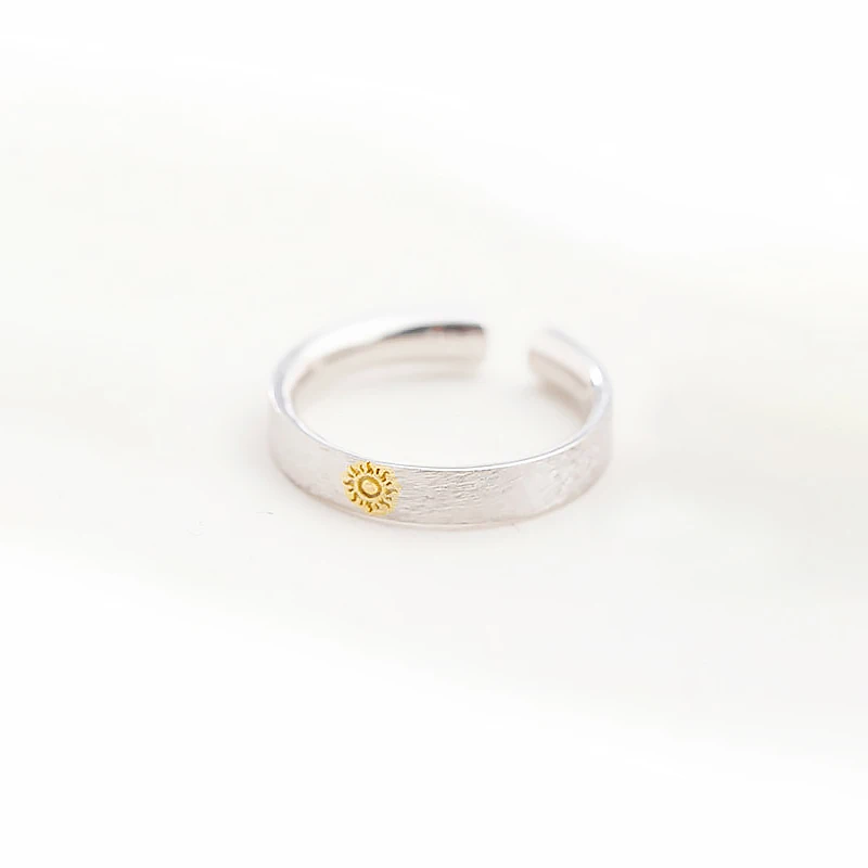 Sun Ring Простой дизайн, золотые парные кольца с солнцем и луной, мужские, женские, 925 пробы, серебряные кольца с матовой поверхностью, открытые манжеты, свадебные кольца - Цвет основного камня: Sun Ring
