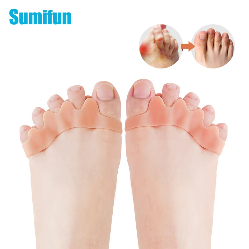 

2pcs 5holes Silicone Gel Toe Separator Hallux Valgus Orthopedic Protector Thumb Corrector Spacers Bunion Relief Foot Care Tools