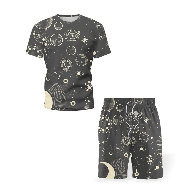 

Summer fashion men's 3T printed short-sleeved T-shirt + shorts 2-piece set fashion men's retro T-shirt top casual shorts